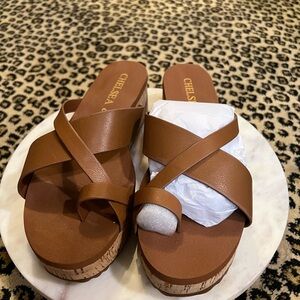 Brown Leather Slide-On Sandals with Contoured Footbed
